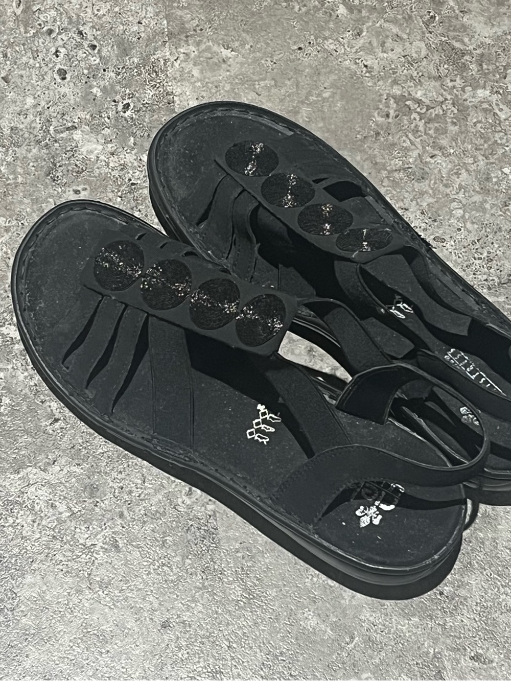 Rieker Black Slingback Sandals with Glitter Disc Accents